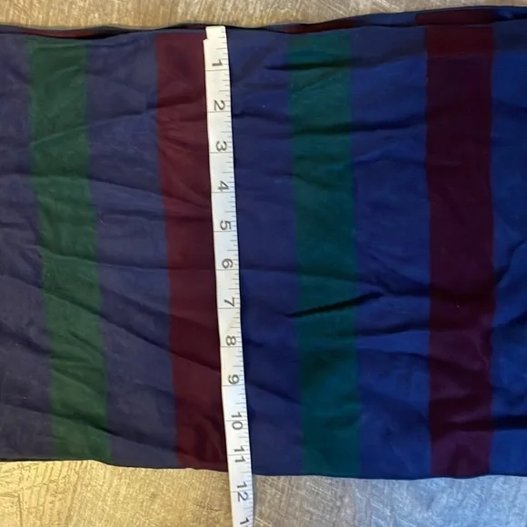 Enrico Milano Reversible Striped Silk Scarf Fringe OS Navy Maroon Green